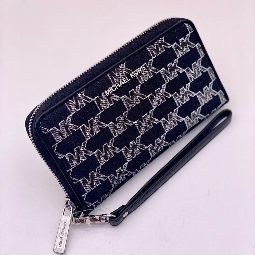 Michael Kors Jet Set Travel Wallet Phone Case Wristlet Glimmer MK Print